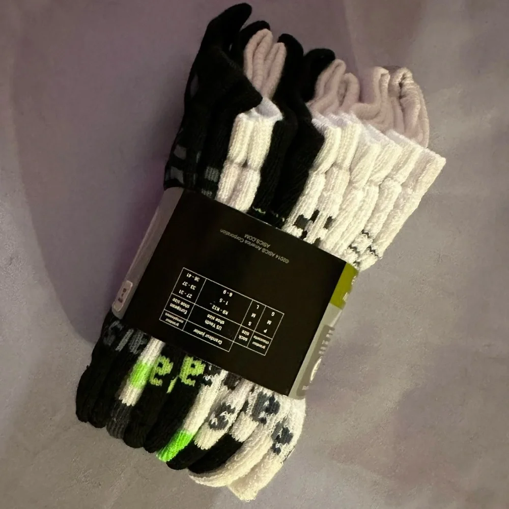 6 Pairs ASICS kids socks NWT kid’s youth size 1-5